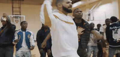 Man With Beard Dancing On Basketball Court GIF