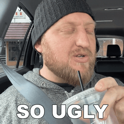 Man With Beard Drinking From Cup Saying So Ugly GIF