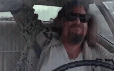 Man With Beard Driving Car With Arms Up GIF