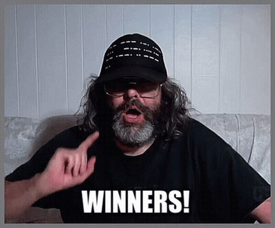 Man With Beard Glasses And Hat Says Winners GIF