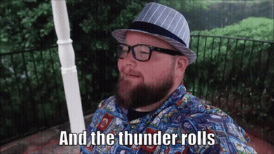 Man With Beard Glasses Hat And The Thunder Rolls GIF