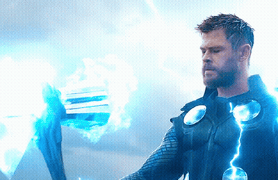 Man With Beard Holding Blue Lightning Bolt GIF
