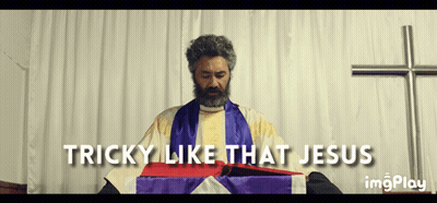 Man With Beard Holding Book Saying Tricky Like That Jesus GIF