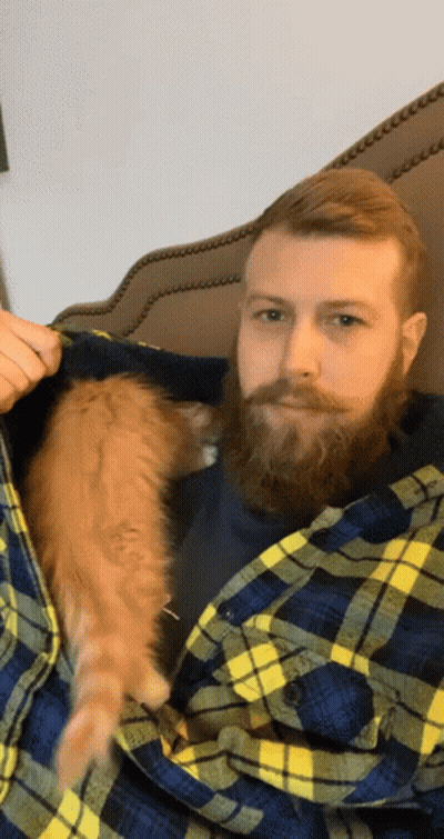 Man With Beard Holding Cat GIF