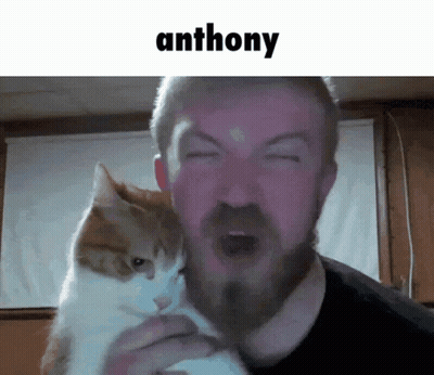 Man With Beard Holding Cat Saying Anthony GIF