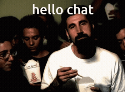 Man With Beard Holding Chinese Food Saying Hello Chat GIF