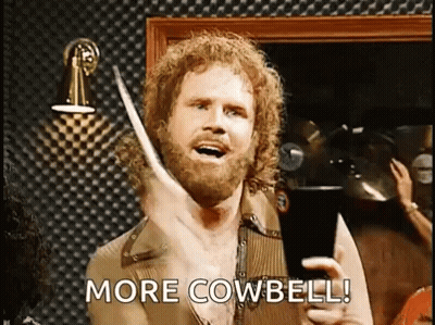 Man With Beard Holding Drum Stick Saying More Cowbell GIF