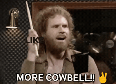 Man With Beard Holding Drum Stick Saying More Cowbell GIF