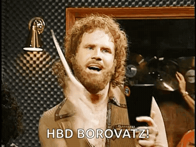 Man With Beard Holding Drum Stick Says HBD Borovatz GIF