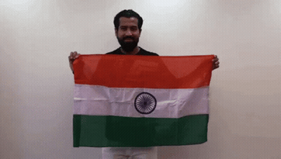 Man With Beard Holding Indian Flag GIF