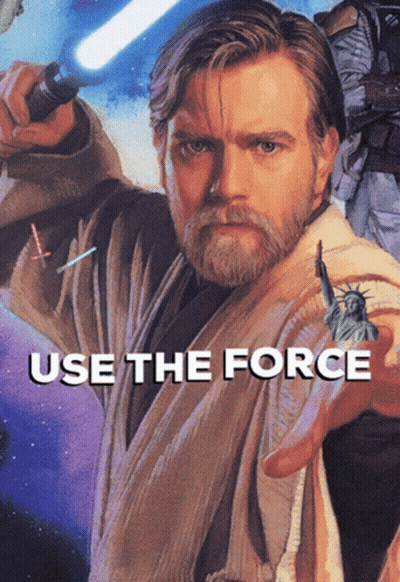 Man With Beard Holding Lightsaber And Statue Of Liberty Use The Force GIF