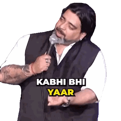 Man With Beard Holding Microphone Saying Kabhi Bhi Yaar Sticker