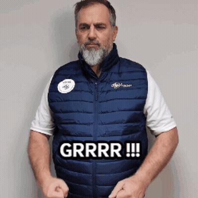 Man With Beard In Blue Grr Vest GIF