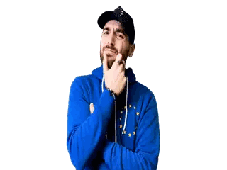 Man With Beard In Blue Hoodie And Black Hat Sticker