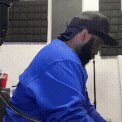 Man With Beard In Blue Shirt And Hat GIF