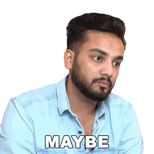 Man With Beard In Blue Shirt Saying Maybe Sticker