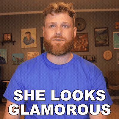 Man With Beard In Blue Shirt Saying She Looks Glamorous GIF