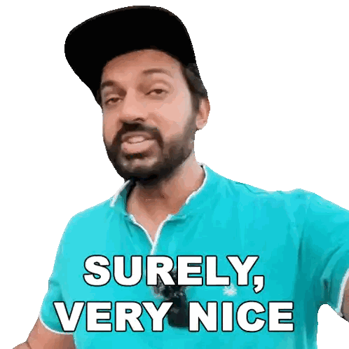 Man With Beard In Blue Shirt Saying Surely Very Nice Sticker