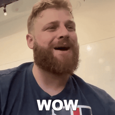 Man With Beard In Blue Shirt Saying Wow GIF