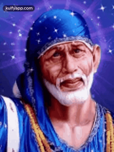 Man With Beard In Blue Turban Painting GIF