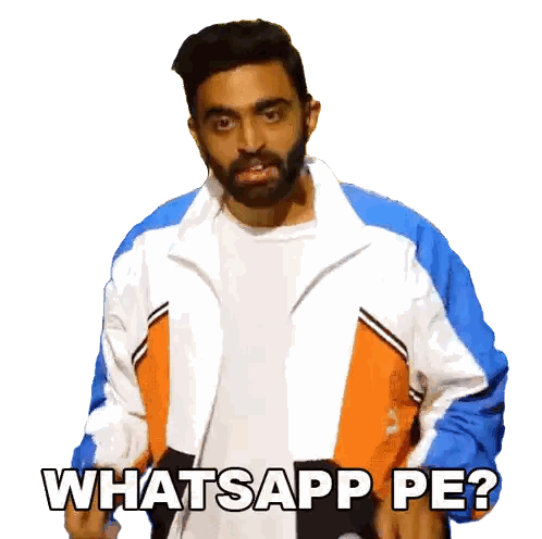 Man With Beard In Blue White Orange Jacket Says WhatsApp Sticker
