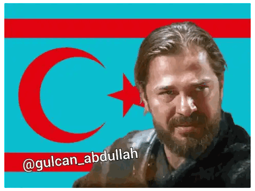 Man With Beard In Front Of Flag With Crescent And Star Sticker