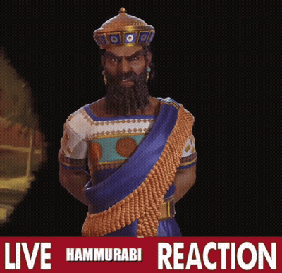 Man With Beard In Front Of Hammurabi Reaction Banner GIF