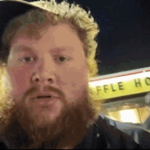 Man With Beard In Front Of Waffle House GIF