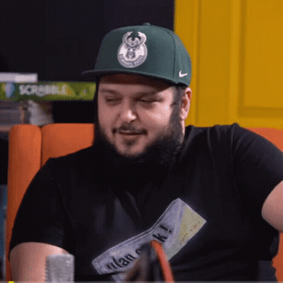 Man With Beard In Green Hat And Black Shirt GIF