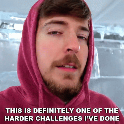 Man With Beard In Pink Hoodie Says This Is Definitely One Of The Harder Challenges GIF