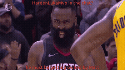 Man With Beard In Rockets Jersey Looks Angry GIF
