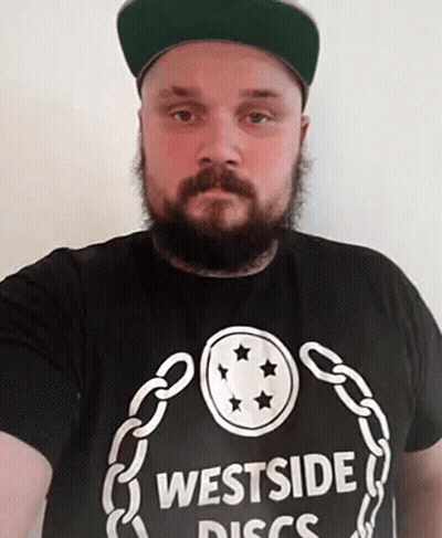 Man With Beard in Westside Discs T-Shirt