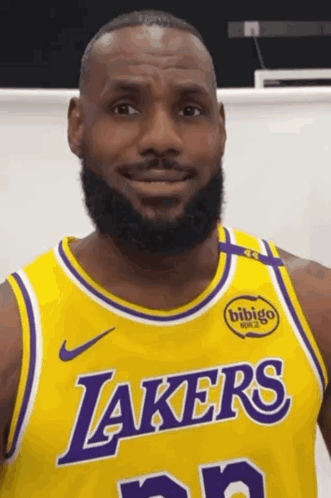 Man With Beard In Yellow Lakers Jersey GIF
