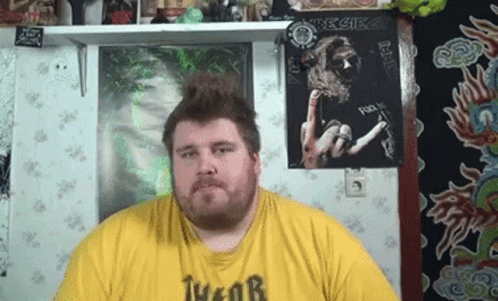 Man With Beard In Yellow Thor Shirt GIF