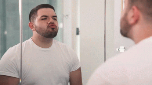 Man With Beard Looking In Mirror GIF