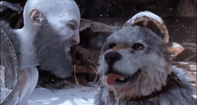 Man With Beard Next To Dog Panting GIF