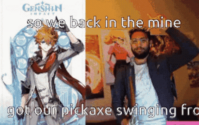 Man With Beard Next To Genshin Impact Character GIF