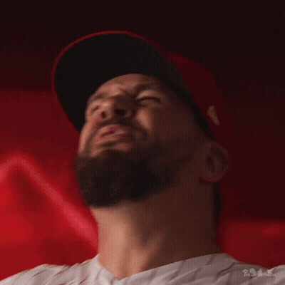Man With Beard Red Hat Number 20 Jersey GIF