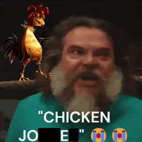 Man With Beard Saying Chicken Joe In Front Of Rooster GIF