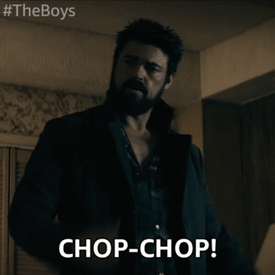 Man With Beard Saying Chop Chop In Dark Room GIF