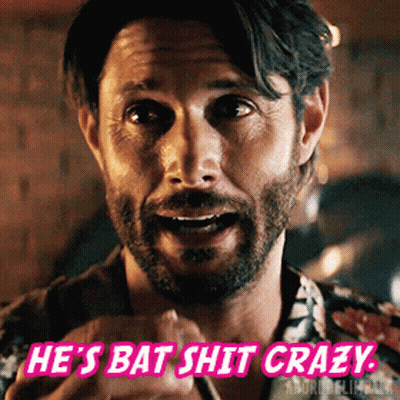 Man With Beard Saying He's Bat Shit Crazy In Pink Letters GIF