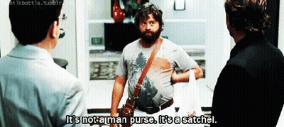 Man With Beard Says It's Not A Man Purse It's A Satchel GIF