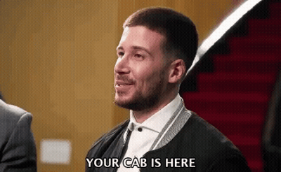 Man With Beard Says Your Cab Is Here In Front Of Red Carpet GIF