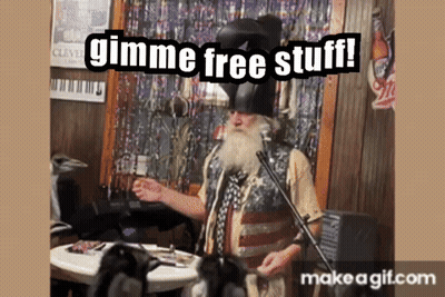 Man With Beard Singing Gimme Free Stuff GIF