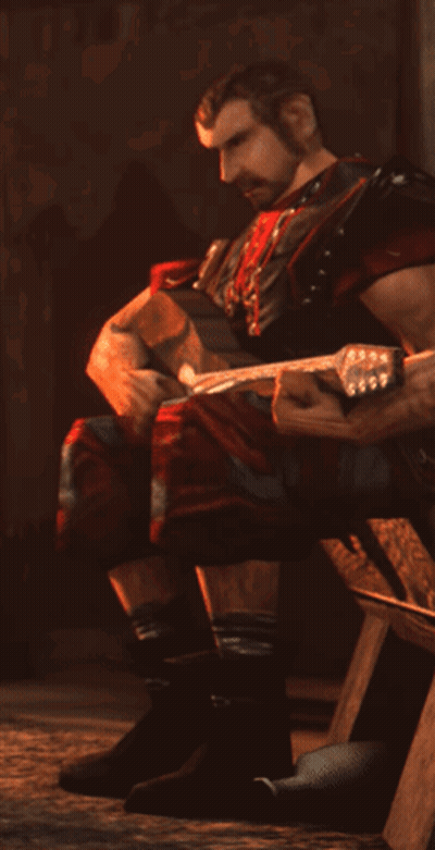 Man With Beard Sitting On Bench Holding Sword GIF