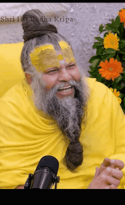 Man With Beard Smiling At Microphone Shri Radha Kripa GIF