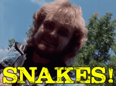 Man With Beard Standing In Front Of Snakes Sign GIF