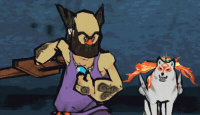 Man With Beard Standing Next To White Dog GIF