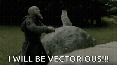 Man With Beard Standing Next To Wolf On Rock GIF