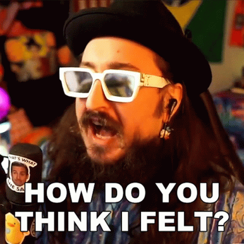 Man With Beard Sunglasses And Hat Asking How I Felt GIF